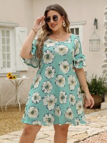Đầm Plus Size Xù phân lớp Hoa Tất cả trên in Boho - Nhiều màu - Xem 5