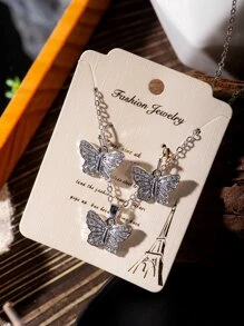 3 unids/set Set joya con diamante de imitación con diseño de mariposa - Plateado - Ver 5