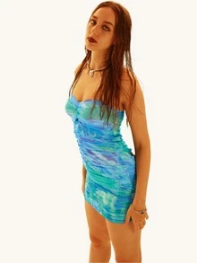 Đầm Lộ Lưng Xù Buộc lại Cà vạt nhuộm Gợi cảm - Nhiều màu - Xem 3