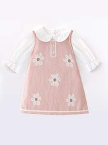 Baby Floral Pattern Tank Jumper Dress - Baby Pink - View 1