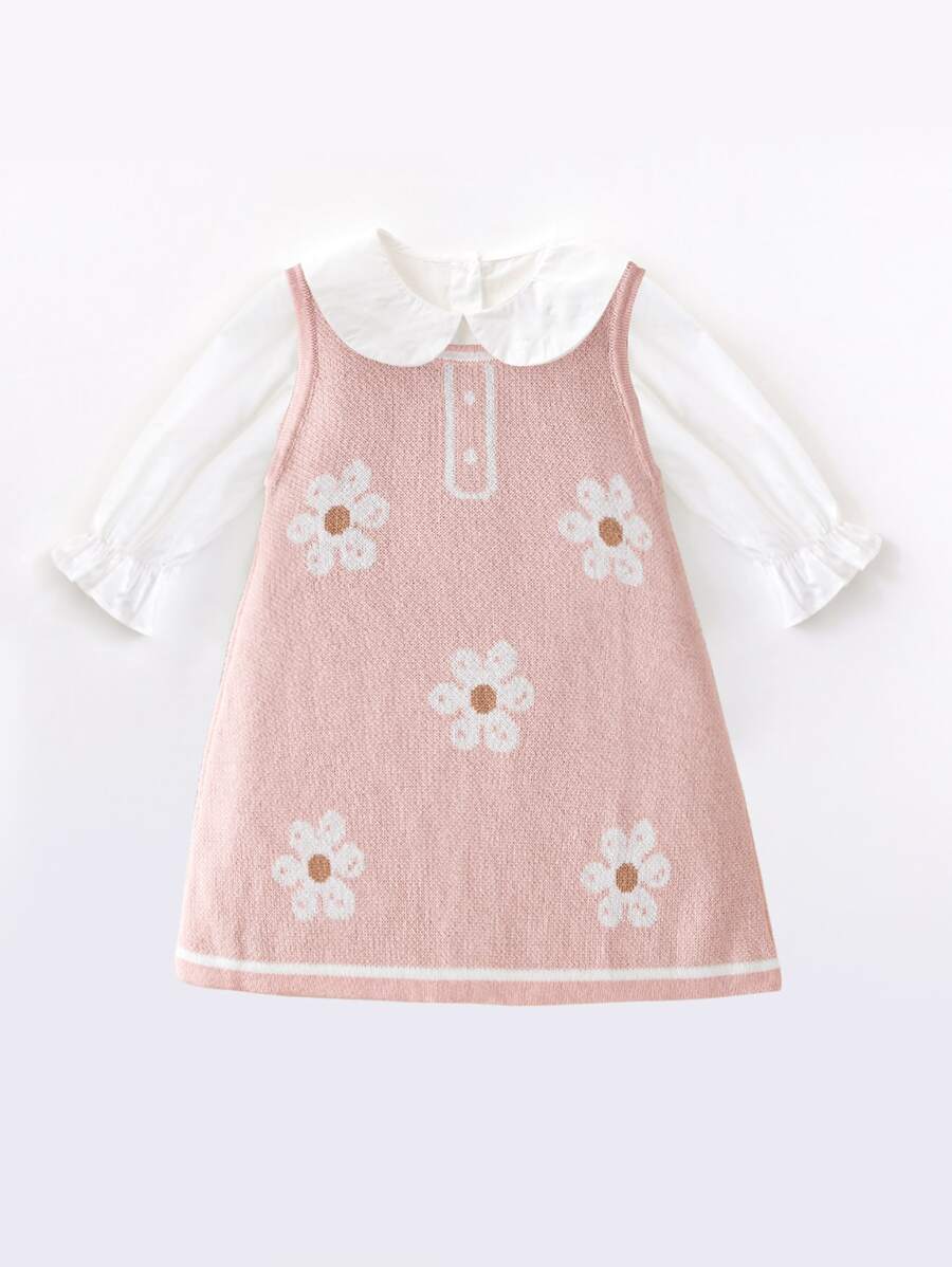 Baby Floral Pattern Tank Jumper Dress - Baby Pink - View 1