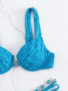 SHEIN Swim Solid Underwire Thong Summer Beach Bikini Set - Blue - View 6