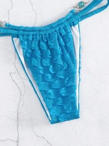 SHEIN Swim Solid Underwire Thong Summer Beach Bikini Set - Blue - View 7