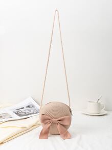 Mini Bow Decor Straw Bag,Perfect For Summer Beach Travel Vacation