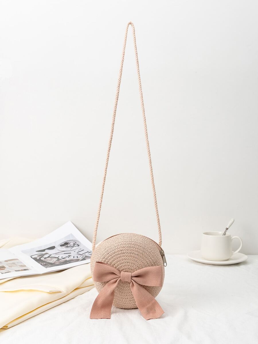 Mini Bow Decor Straw Bag,Perfect For Summer Beach Travel Vacation