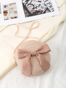 Mini Bow Decor Straw Bag,Perfect For Summer Beach Travel Vacation