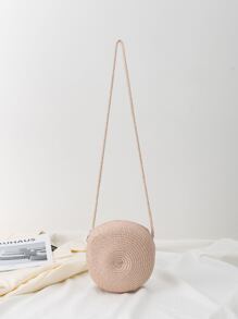 Mini Bow Decor Straw Bag,Perfect For Summer Beach Travel Vacation
