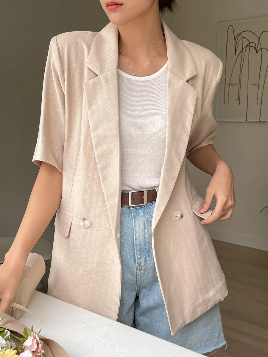 DAZY 素色雙排釦西裝外套 - 杏色 - 查看 1