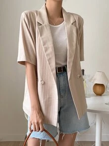 DAZY 素色雙排釦西裝外套 - 杏色 - 查看 3