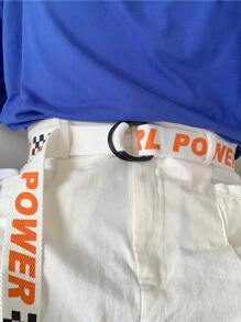 字母圖案字母搭扣織帶皮帶 - 白色 - 查看 1