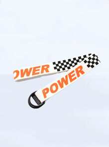 字母圖案字母搭扣織帶皮帶 - 白色 - 查看 3