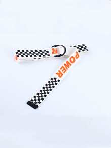 字母圖案字母搭扣織帶皮帶 - 白色 - 查看 4