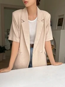 DAZY 素色雙排釦西裝外套 - 杏色 - 查看 7