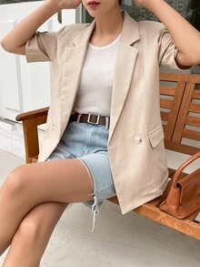 DAZY 素色雙排釦西裝外套 - 杏色 - 查看 8