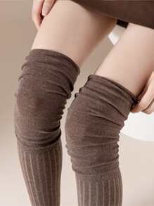 Calcetines sobre rodilla unicolor - Café integral - Ver 3