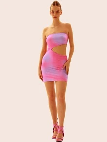 Tie Dye Cut Out Tube Bodycon Dress