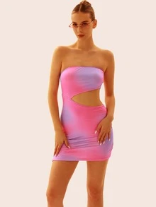 Tie Dye Cut Out Tube Bodycon Dress