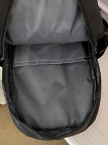 Lightweight, Business Casual Waterproof, Portable Letter Patch Decor Functional Backpack School Bag For Graduate, Teen Girls, Freshman, Sophomore, Junior & Senior In College, University & High School, Perfect For Outdoors, Travel & Back To School For Teen Girls Boys And Men, College, Elementary School, Middle School, High School, Work, Business, Commute, Outdoors - Black - View 6