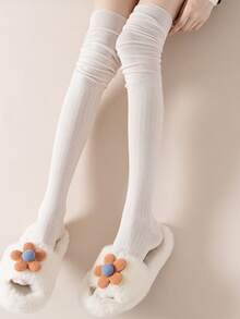 素色過膝襪 - 白色 - 查看 2