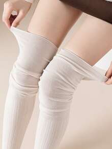 素色過膝襪 - 白色 - 查看 3