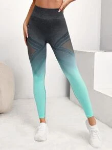 Yoga Trendy Quần Leggings Thể thao Nữ Tương phản Mesh Hình học Ombre - Nhiều màu - Xem 4