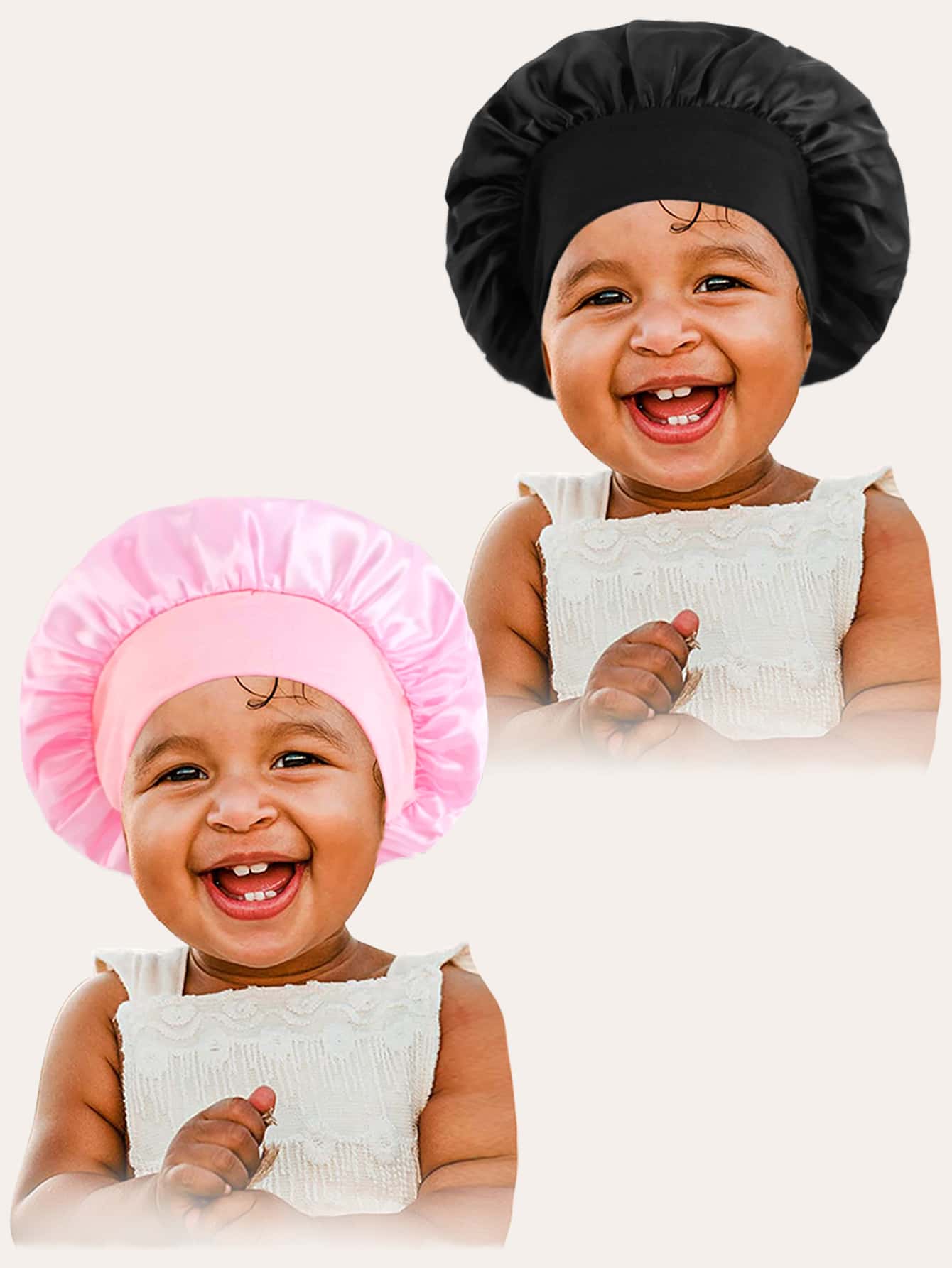 2Pcs Children's Solid-Color Elastic Wide-Brim Silky Satin Bonnet - Secure-Fit Sleep Cap For Hair Ion, Ultra-Soft Breathable Design With Non-Slip Inner Band