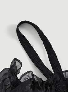 SHEIN MOD Cold Shoulder Contrast Mesh Dress - Black - View 3