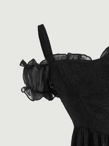 SHEIN MOD Cold Shoulder Contrast Mesh Dress - Black - View 4