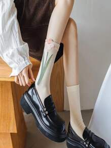 4 pares Calcetines de tripulación con patrón floral - Multicolor - Ver 3