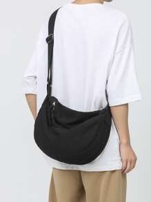 Men Minimalist Hobo Bag - Black - View 1