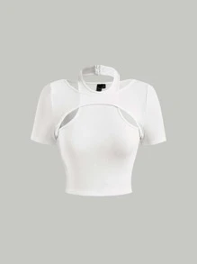 SHEIN MOD Camiseta 2 en 1 tejido de canalé - Blanco - Ver 1