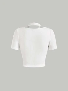 SHEIN MOD Camiseta 2 en 1 tejido de canalé - Blanco - Ver 4