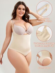 Plus Tummy Control Open Bust Sculpting Shapewear Thong Bodysuit - Beige - View 1