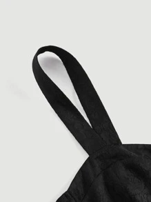 SHEIN MOD 素色前紐扣寬帶上衣 - 黑色 - 查看 4