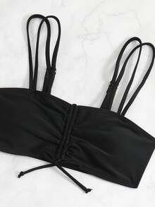 Tropical Print Drawstring Summer Beach Bikini Set With Beach Skirt - Black and White - View 3