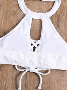 Lace Up Front Halter Neck Backless Bikini Top - White - View 6