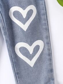 Bebé Petos mezclilla con estampado de corazón con bolsillo con solapa sin camiseta - Lavado ligero - Ver 5