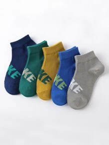 5雙男孩字母圖案短襪