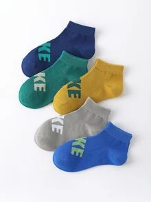 5雙男孩字母圖案短襪