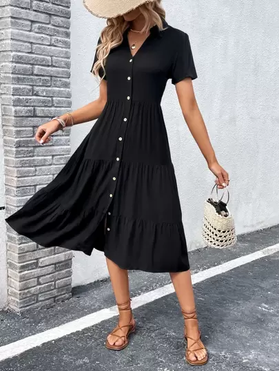 Breezaya 前排扣多層下擺襯衫連衣裙不附腰帶