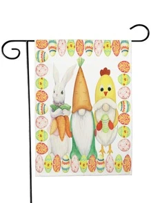 1入組復活節卡通兔子和雞蛋圖案花園旗幟 - 彩色 - 查看 1