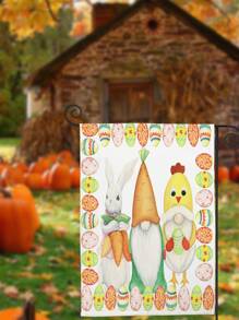 1入組復活節卡通兔子和雞蛋圖案花園旗幟 - 彩色 - 查看 3