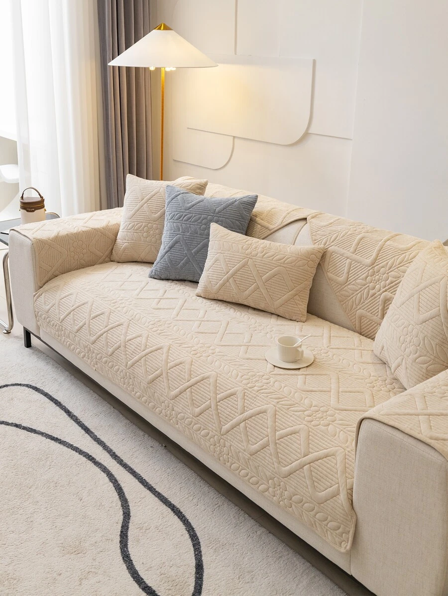 1 chiếc khăn sofa Jacquard hình học - Màu be - Xem 1