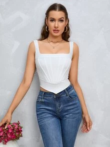 PARTHEA 素色不對稱下擺背心上衣 - 白色 - 查看 8