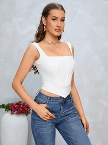 PARTHEA 素色不對稱下擺背心上衣 - 白色 - 查看 7