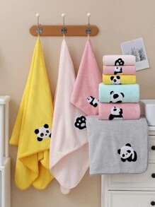 1入組珊瑚絨繡制熊貓圖案毛巾，厚實吸水不掉絮，適用於家庭浴室配件，快速乾燥 - 灰色 - 查看 3
