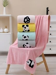 1入組珊瑚絨繡制熊貓圖案毛巾，厚實吸水不掉絮，適用於家庭浴室配件，快速乾燥 - 灰色 - 查看 4