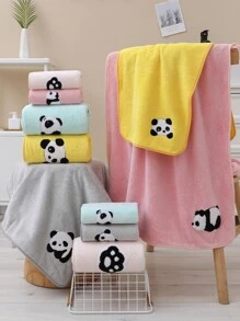 1入組珊瑚絨繡制熊貓圖案毛巾，厚實吸水不掉絮，適用於家庭浴室配件，快速乾燥 - 灰色 - 查看 2