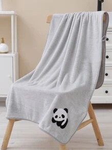 1入組珊瑚絨繡制熊貓圖案毛巾，厚實吸水不掉絮，適用於家庭浴室配件，快速乾燥 - 灰色 - 查看 5