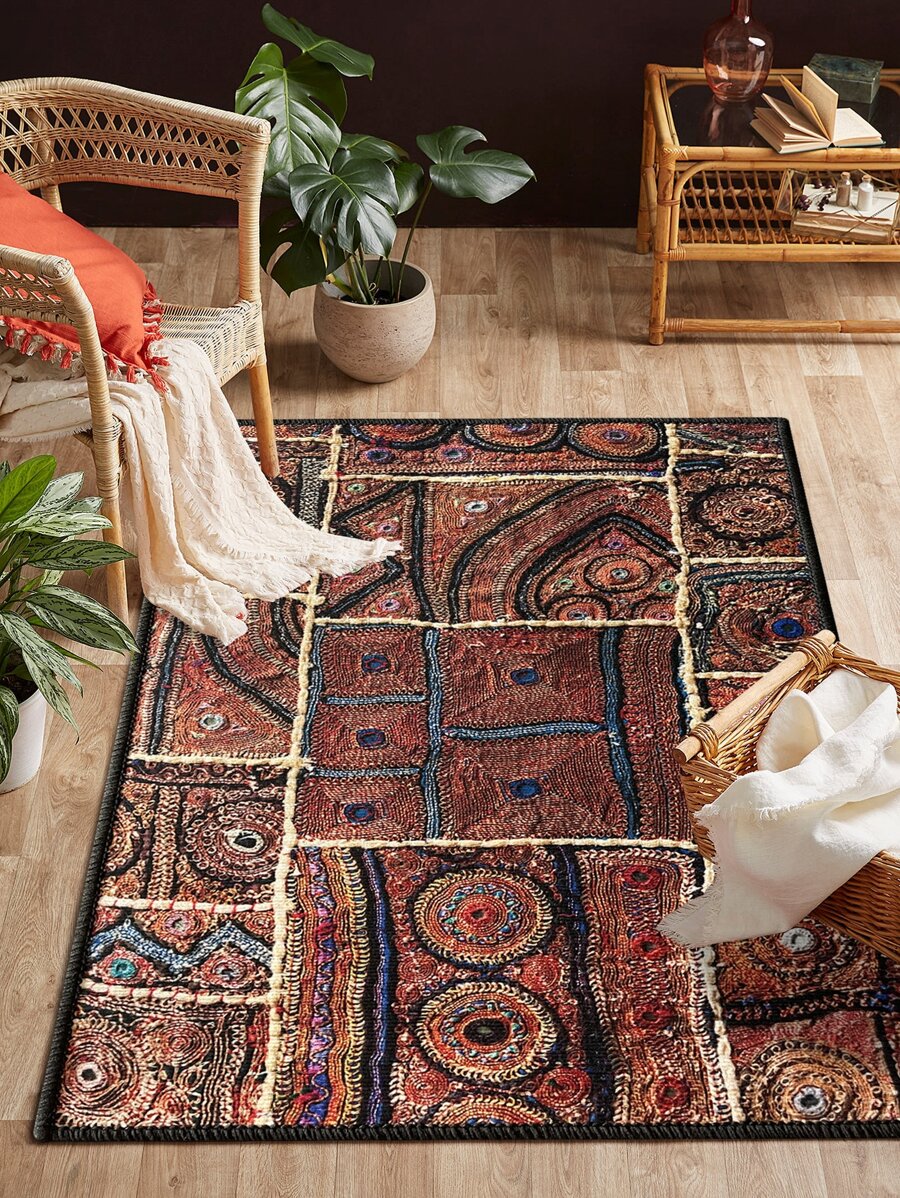1 pieza Alfombra con patrón geométrico, decoración de habitación - Multicolor - Ver 1